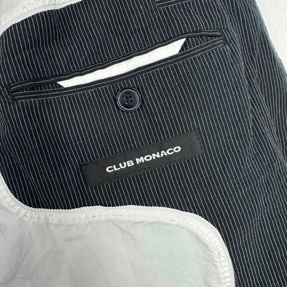 Club Monaco Blazer Men's Size 38 Black Pinstripe Linen Blend Career Casual - Picture 8 of 12